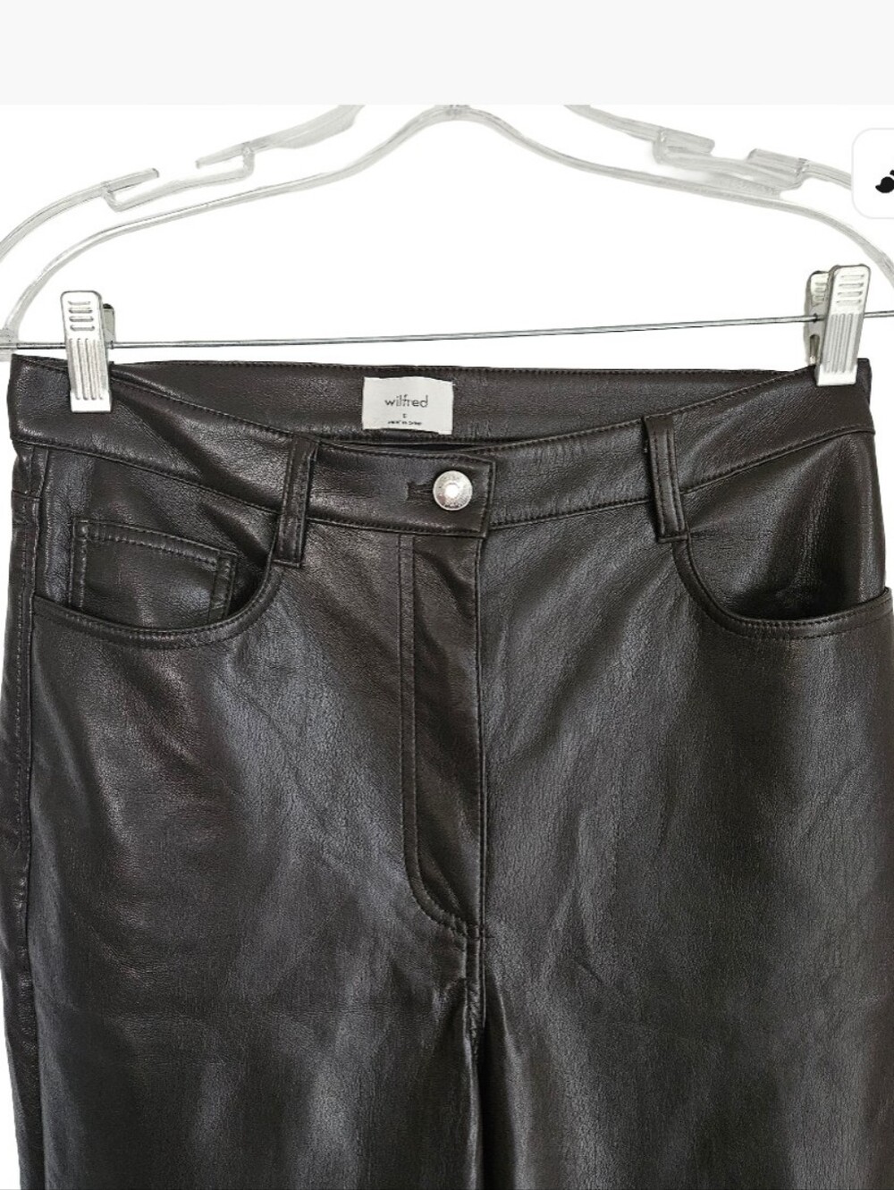 Aritzia Wilfred The Melina High Waisted Vegan Leather Pants Dark Brown Size 6 - Picture 4 of 13